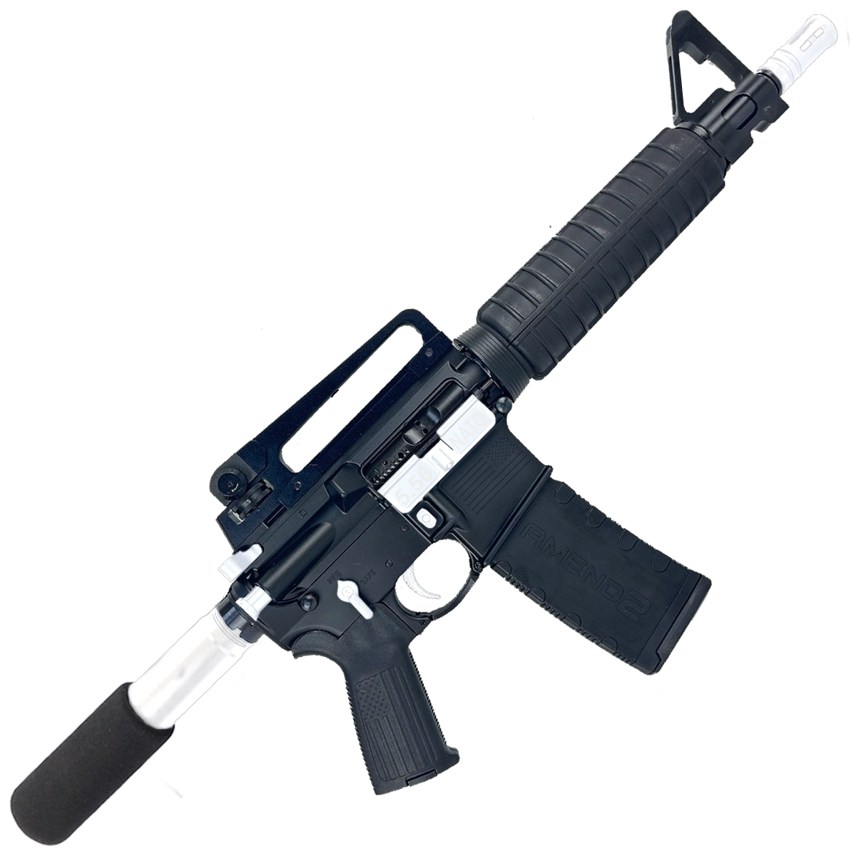 AR-15 Two-Tone A2 Style Semi Auto 5.56 NATO Pistol 10" Barrel w/ Custom FSB - Black and White