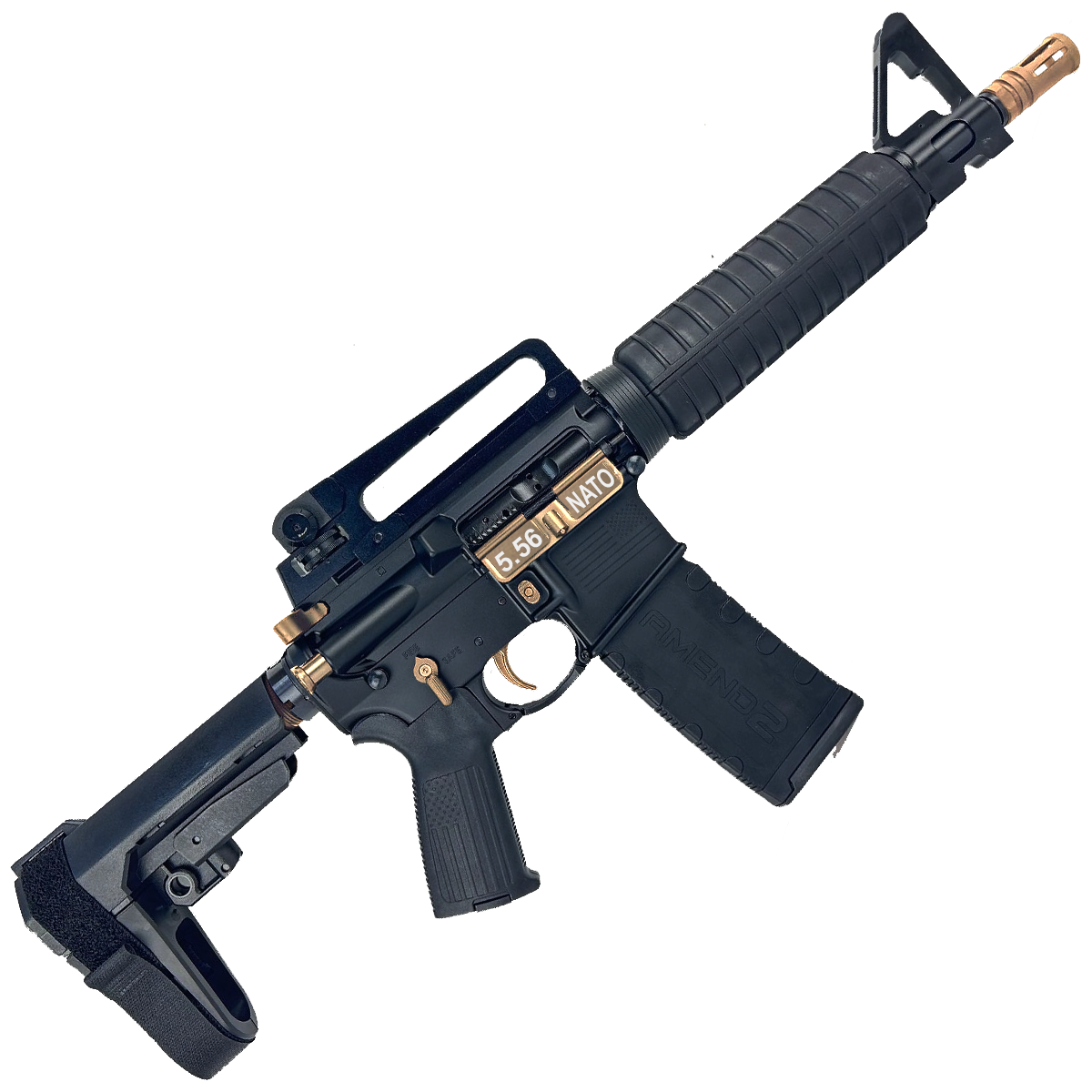 AR-15 Two-Tone A2 Style Semi Auto 5.56 NATO Pistol 10" Barrel w/ Custom FSB - Black and Bronze