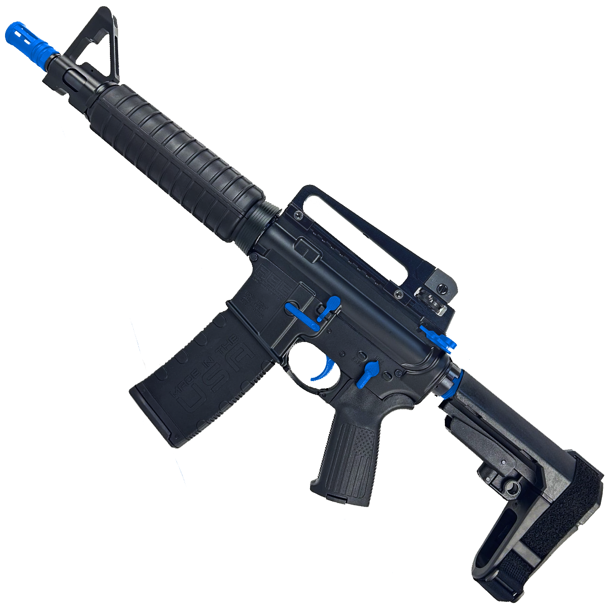 AR-15 Two-Tone A2 Style Semi Auto 5.56 NATO Pistol 10" Barrel w/ Custom FSB - Black and Flame Blue