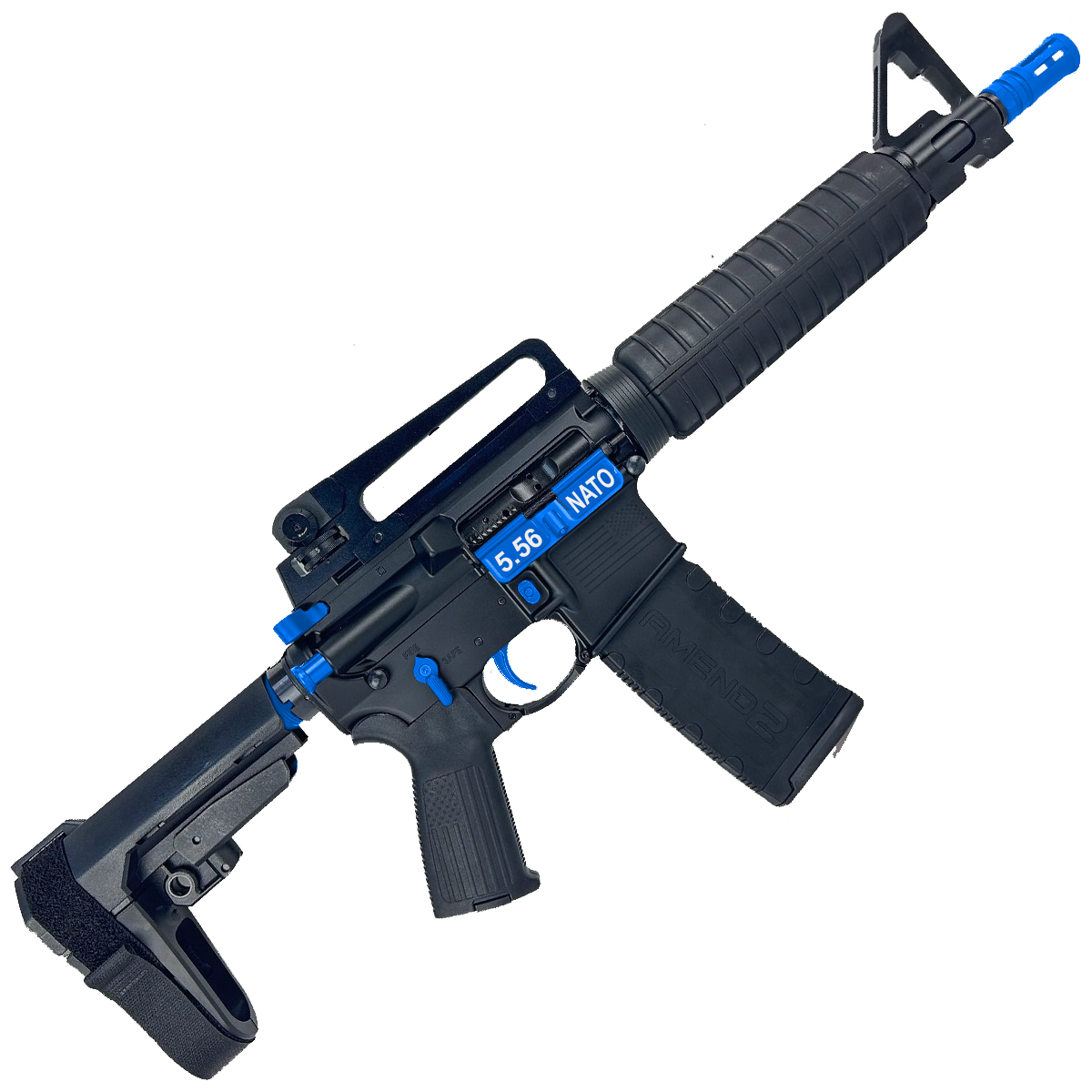 AR-15 Two-Tone A2 Style Semi Auto 5.56 NATO Pistol 10" Barrel w/ Custom FSB - Black and Flame Blue