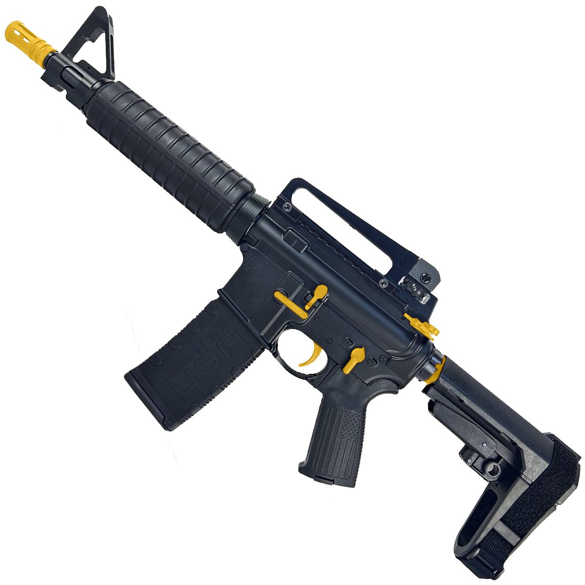 AR-15 Two-Tone A2 Style Semi Auto 5.56 NATO Pistol 10" Barrel w/ Custom FSB - Black and Gold