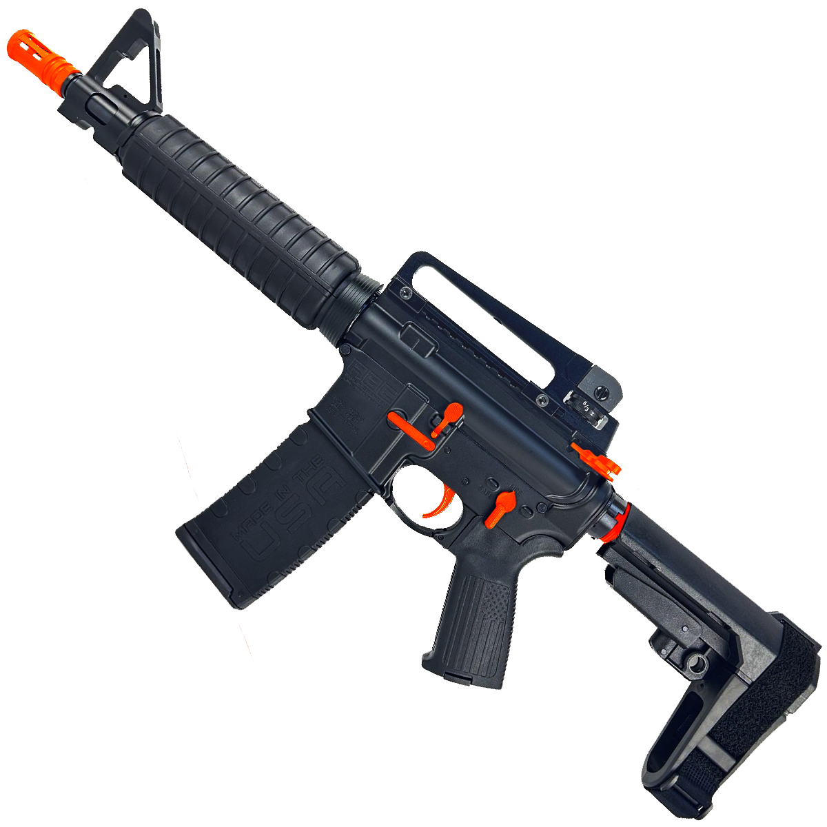 AR-15 Two-Tone A2 Style Semi Auto 5.56 NATO Pistol 10" Barrel w/ Custom FSB - Black and Hunter Orange