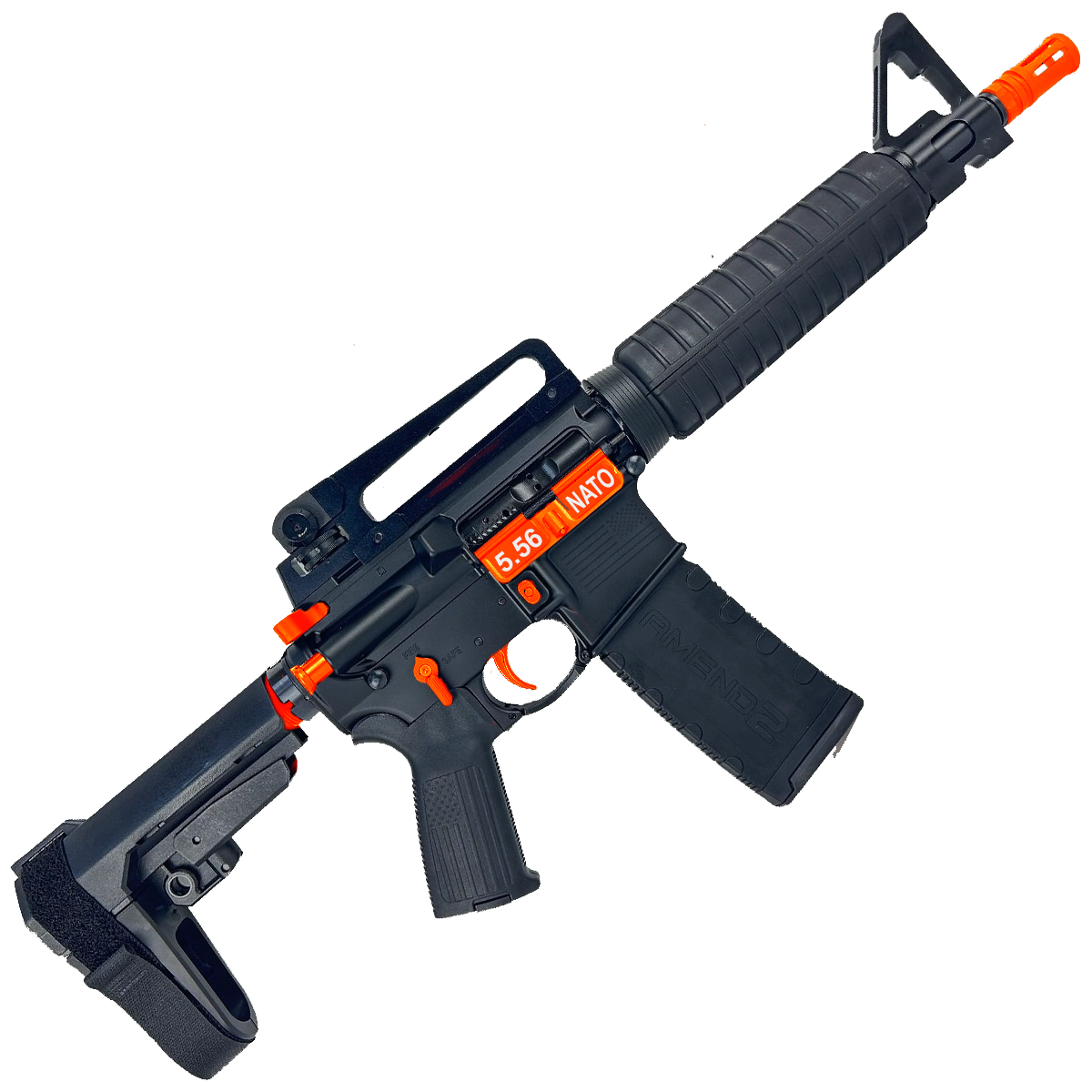 AR-15 Two-Tone A2 Style Semi Auto 5.56 NATO Pistol 10" Barrel w/ Custom FSB - Black and Hunter Orange