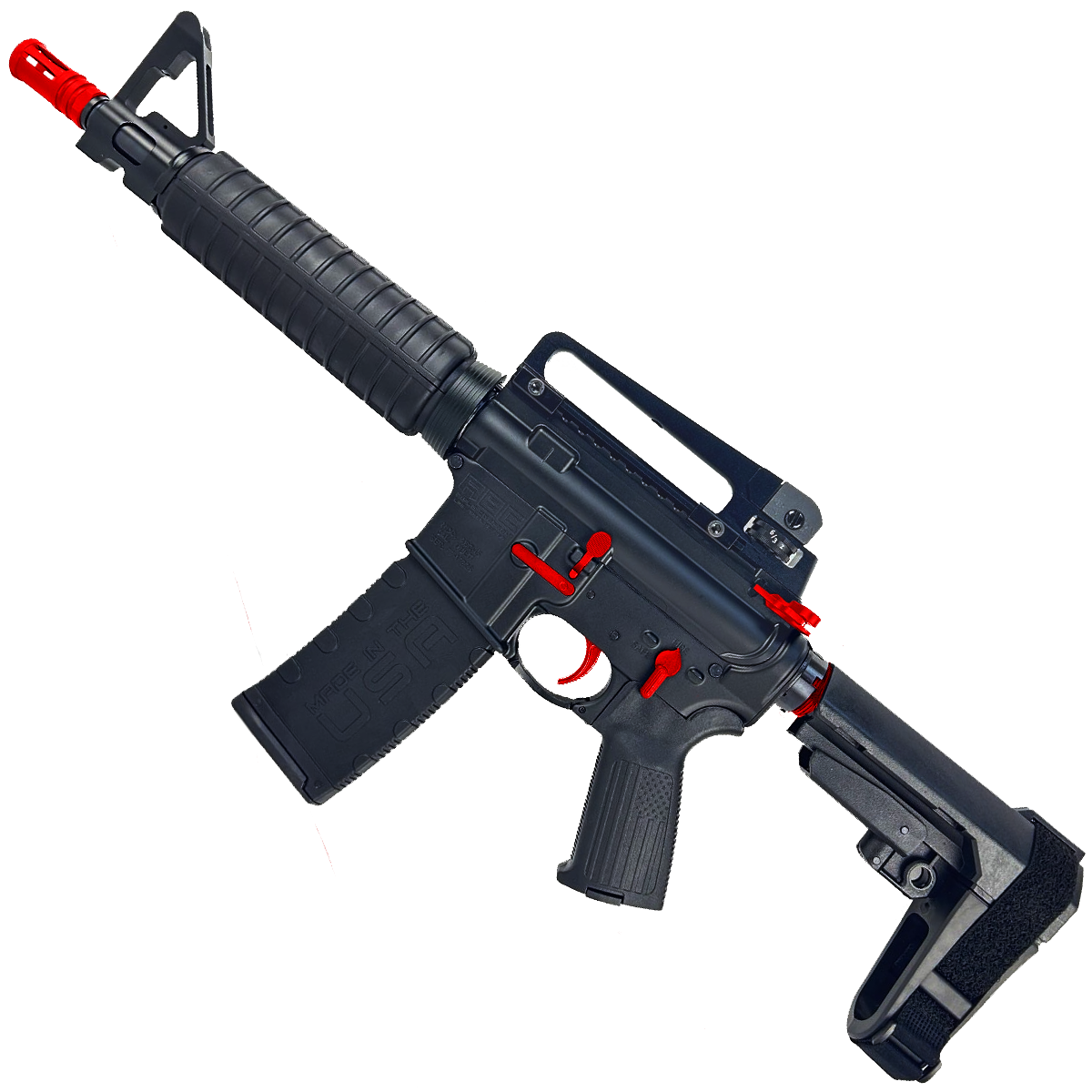 AR-15 Two-Tone A2 Style Semi Auto 5.56 NATO Pistol 10" Barrel w/ Custom FSB - Black and Red