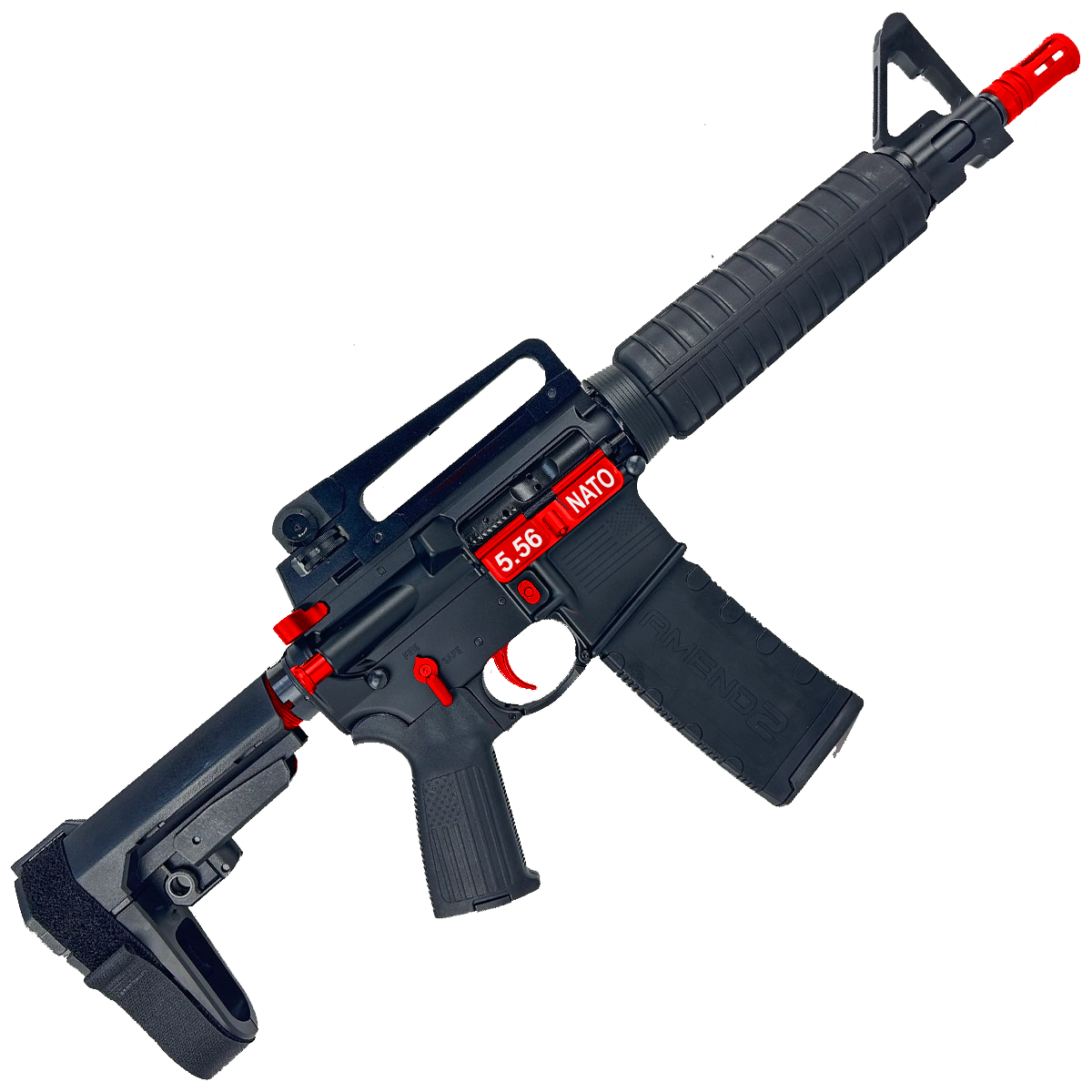 AR-15 Two-Tone A2 Style Semi Auto 5.56 NATO Pistol 10" Barrel w/ Custom FSB - Black and Red