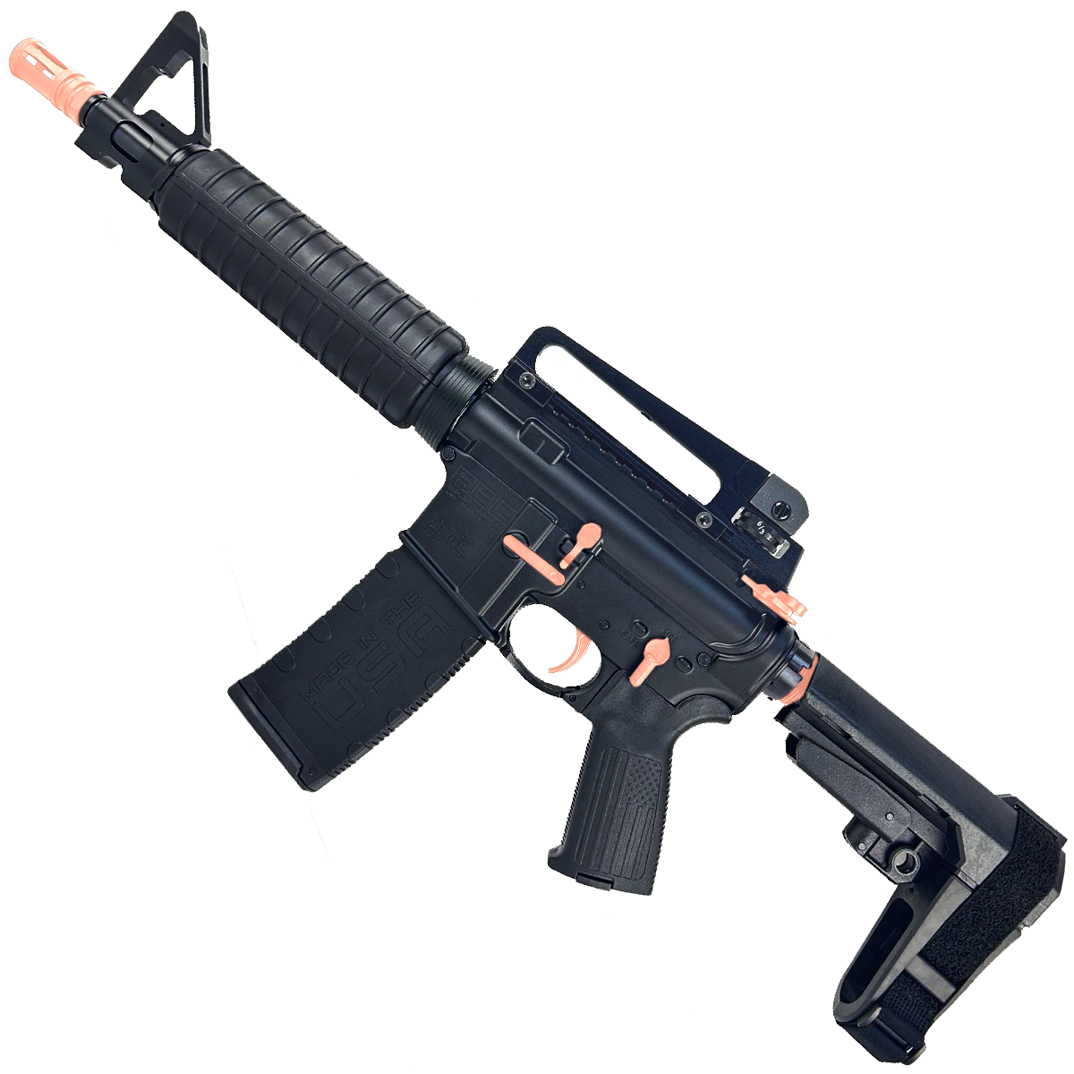 AR-15 Two-Tone A2 Style Semi Auto 5.56 NATO Pistol 10" Barrel w/ Custom FSB - Black and Rose Gold