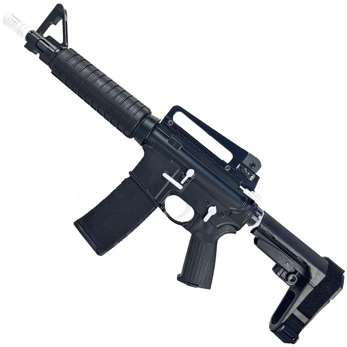 AR-15 Two-Tone A2 Style Semi Auto 5.56 NATO Pistol 10" Barrel w/ Custom FSB - Black and White