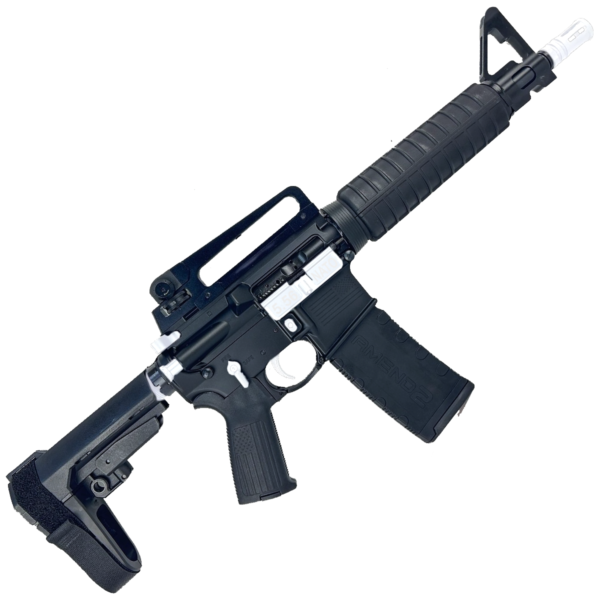 AR-15 Two-Tone A2 Style Semi Auto 5.56 NATO Pistol 10" Barrel w/ Custom FSB - Black and White