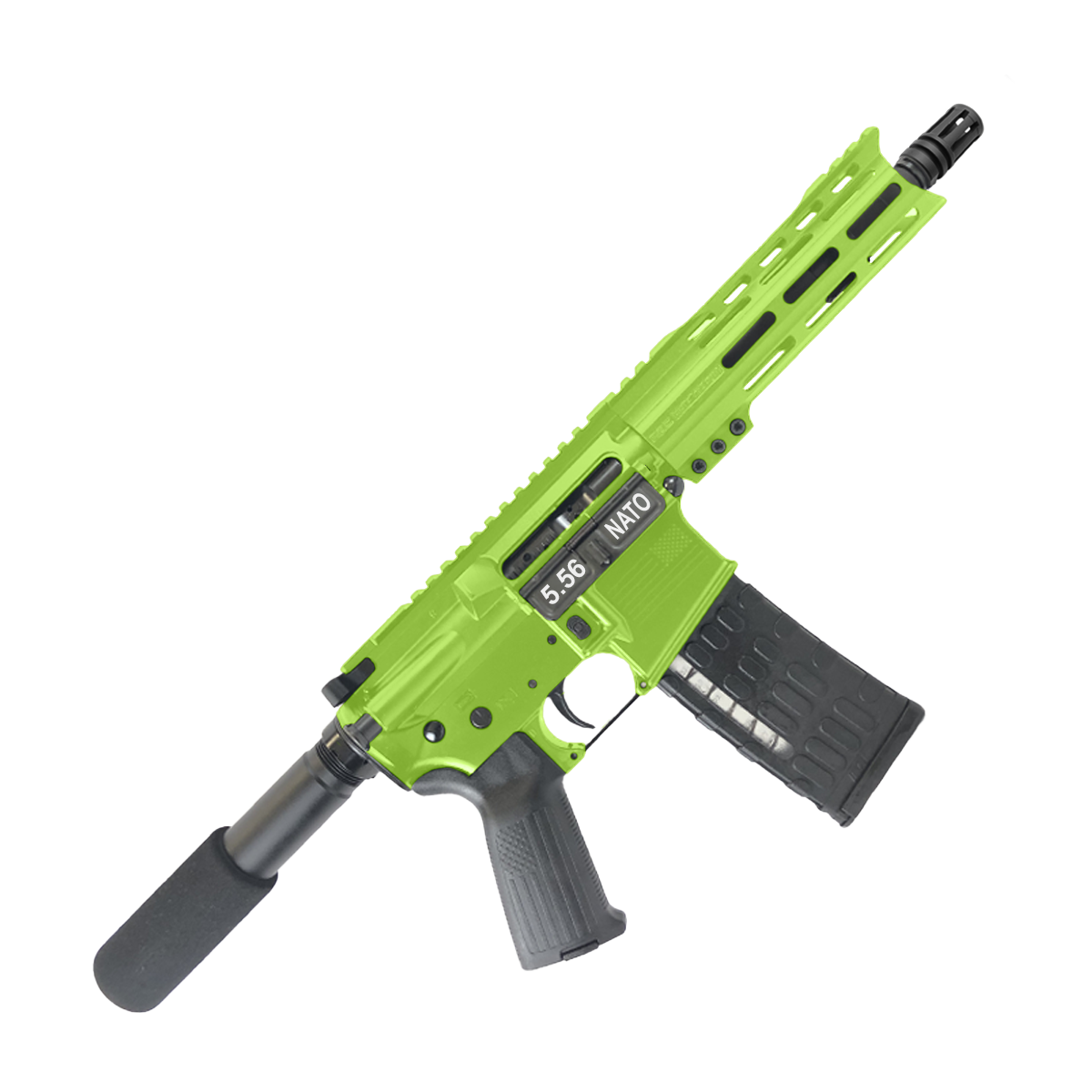 AR-15 Semi Auto .223 5.56 Pistol 7.5" Barrel 7" American Built Custom MLOK Handguard - Zombie Green