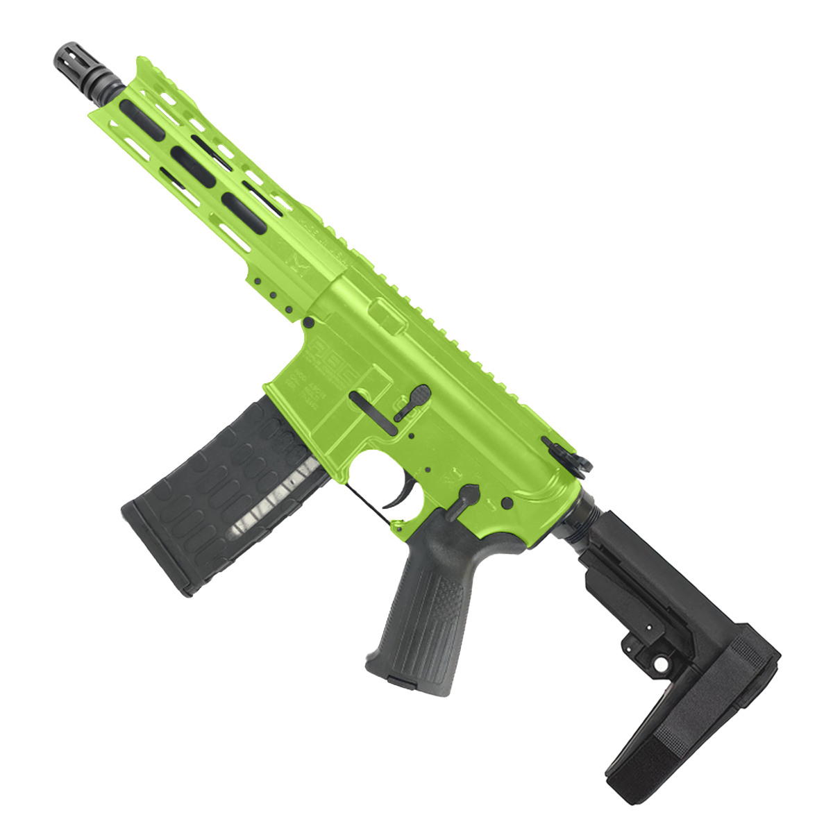 AR-15 Semi Auto .223 5.56 Pistol 7.5" Barrel 7" American Built Custom MLOK Handguard - Zombie Green