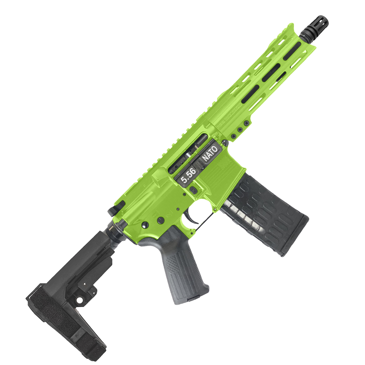 AR-15 Semi Auto .223 5.56 Pistol 7.5" Barrel 7" American Built Custom MLOK Handguard - Zombie Green
