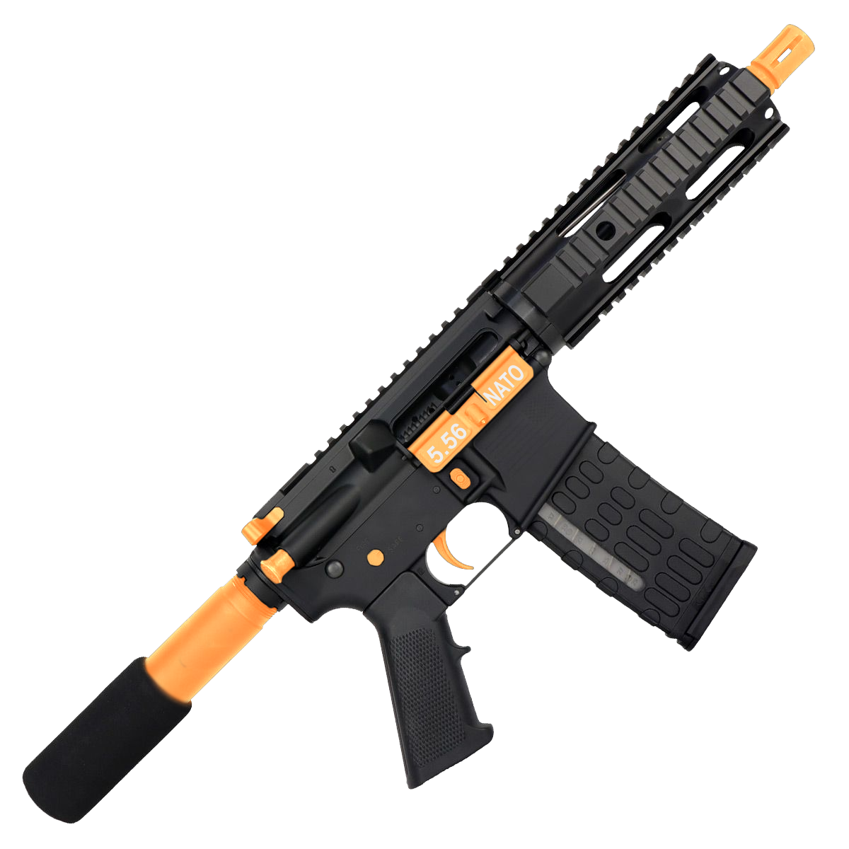 AR-15 Two-Tone Semi Auto .223/5.56 Tactical Pistol 7.5" Barrel 7" Quad Rail - Black and Tequila Sunrise Orange