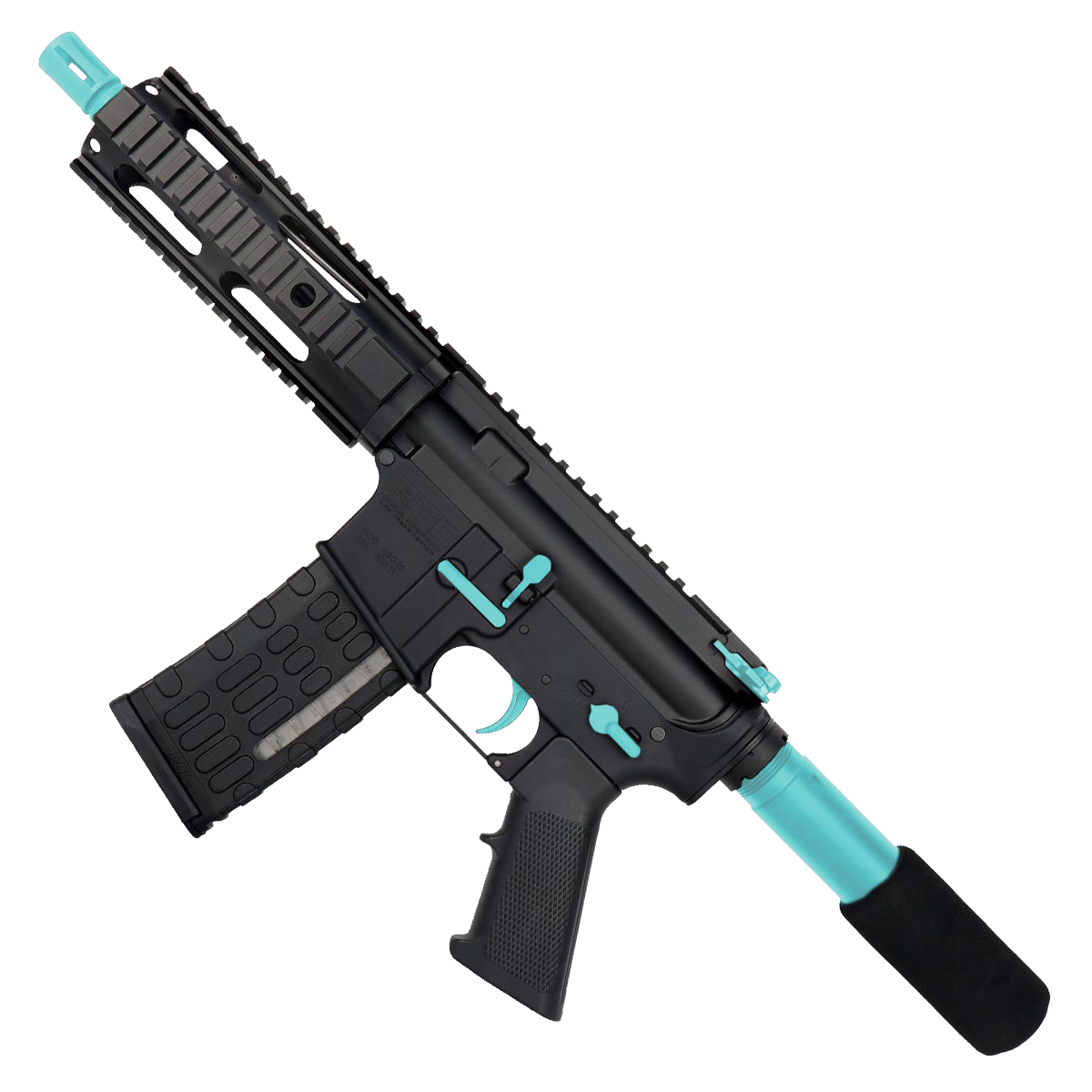 AR-15 Two-Tone Semi Auto .223/5.56 Tactical Pistol 7.5" Barrel 7" Quad Rail - Black and Robins Egg Blue