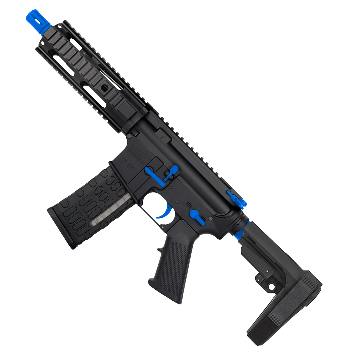AR-15 Two-Tone Semi Auto .223/5.56 Tactical Pistol 7.5" Barrel 7" Quad Rail - Black and Flame Blue