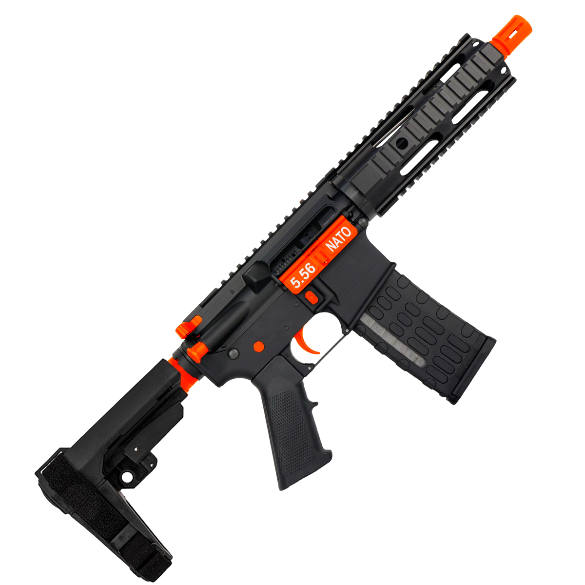 AR-15 Two-Tone Semi Auto .223/5.56 Tactical Pistol 7.5" Barrel 7" Quad Rail - Black and Hunter Orange
