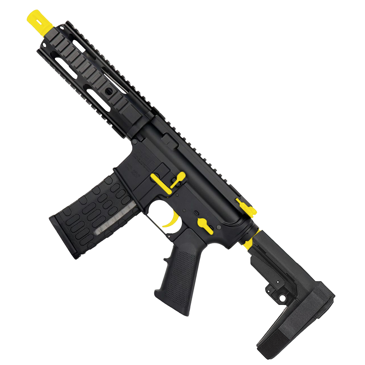 AR-15 Two-Tone Semi Auto .223/5.56 Tactical Pistol 7.5" Barrel 7" Quad Rail - Black and Lemon Zest