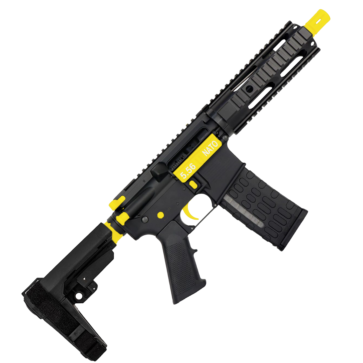 AR-15 Two-Tone Semi Auto .223/5.56 Tactical Pistol 7.5" Barrel 7" Quad Rail - Black and Lemon Zest