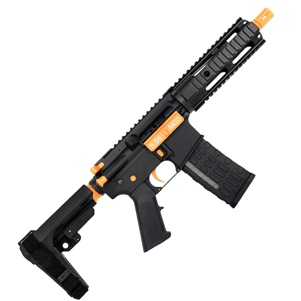 AR-15 Two-Tone Semi Auto .223/5.56 Tactical Pistol 7.5" Barrel 7" Quad Rail - Black and Tequila Sunrise Orange