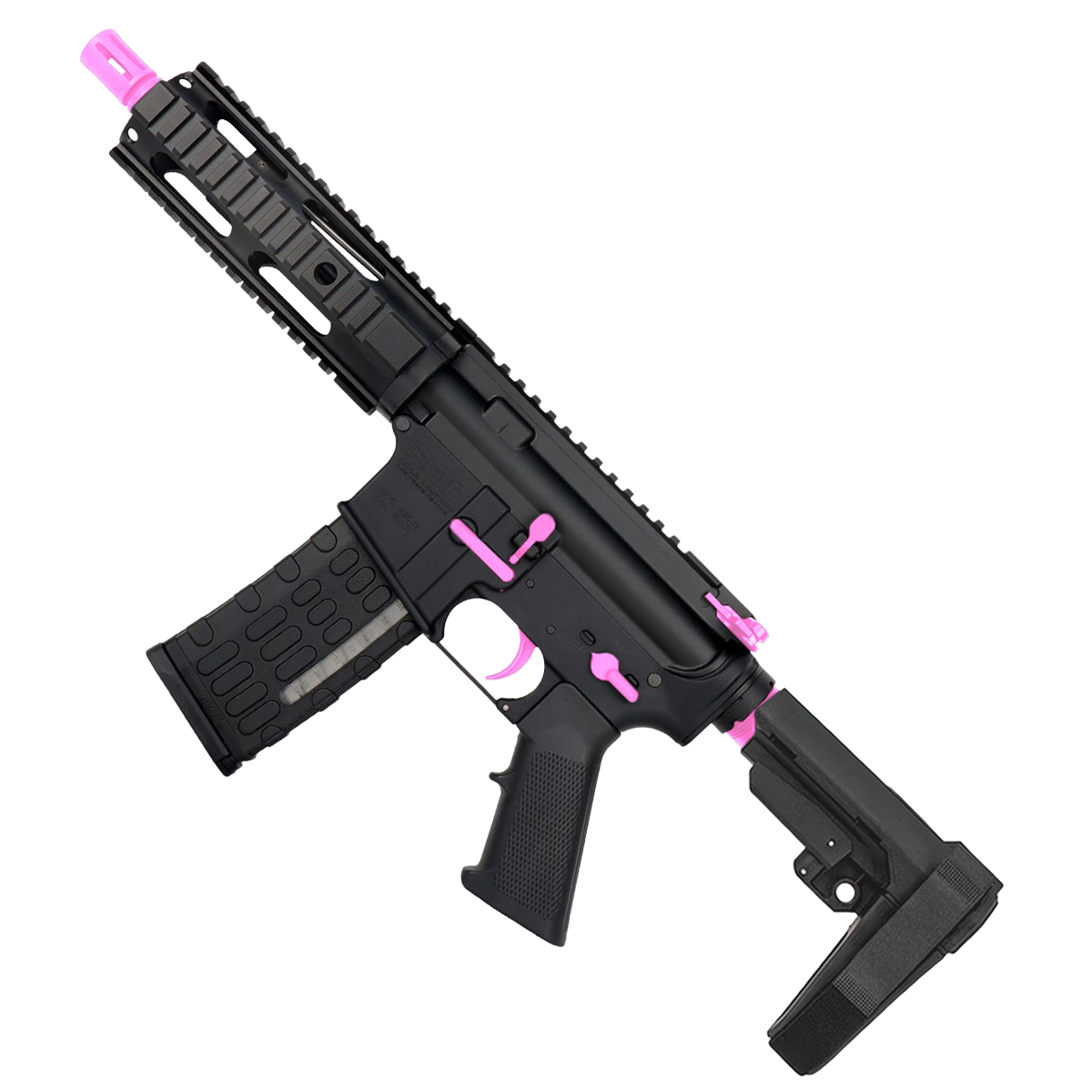 AR-15 Two-Tone Semi Auto .223/5.56 Tactical Pistol 7.5" Barrel 7" Quad Rail - Black and Sig Pink