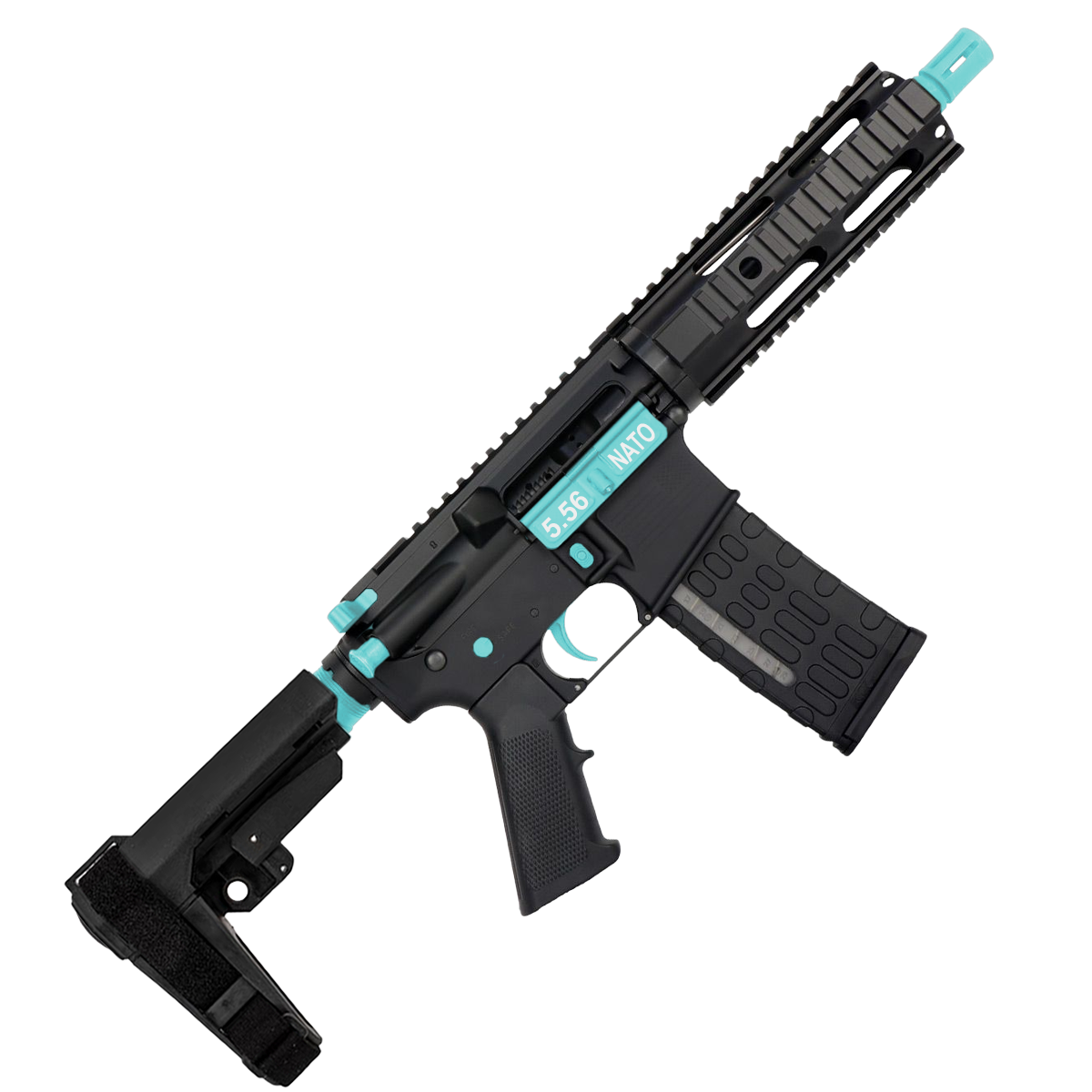 AR-15 Two-Tone Semi Auto .223/5.56 Tactical Pistol 7.5" Barrel 7" Quad Rail - Black and Robins Egg Blue