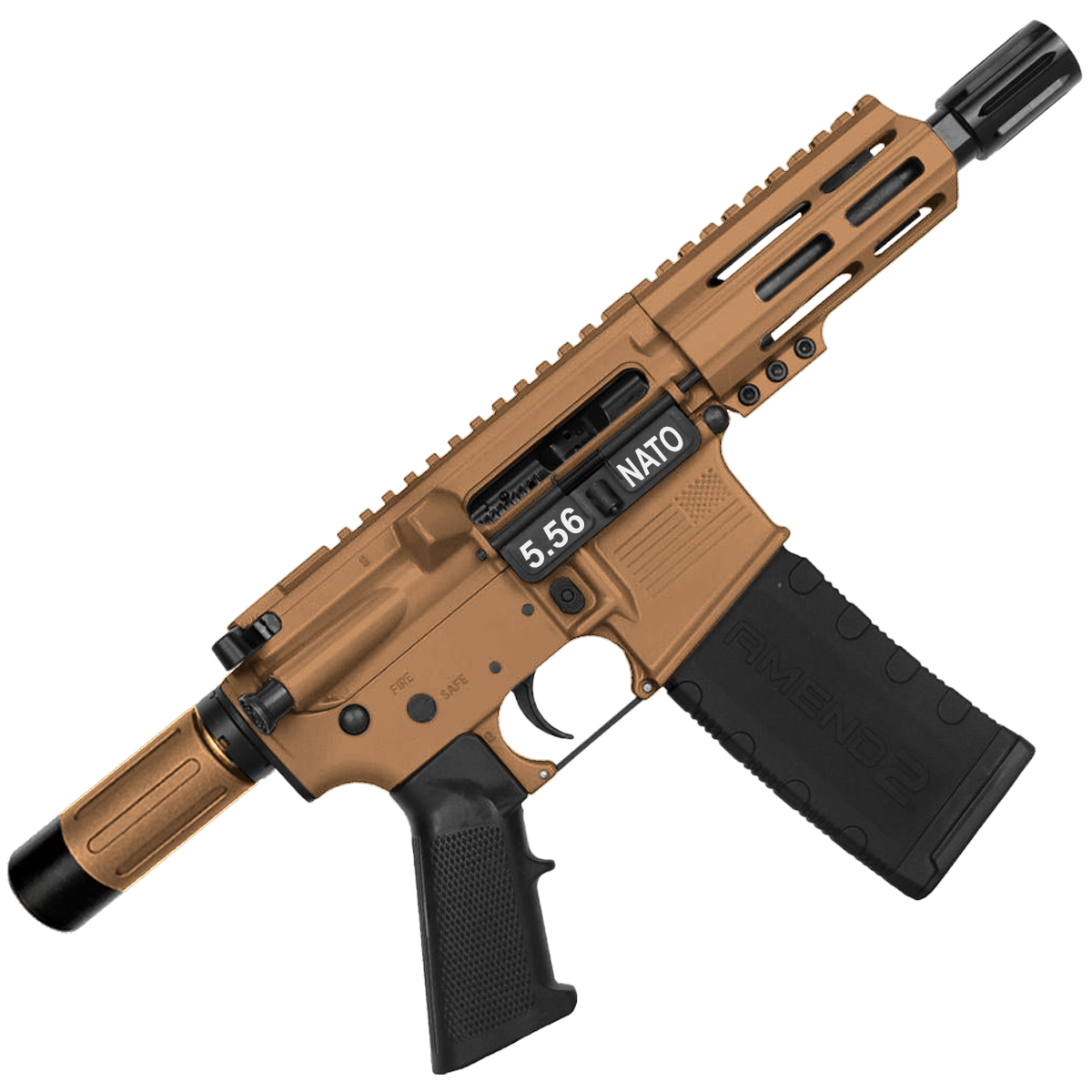 AR15 Micro .223/5.56 Pistol 5" Barrel 4" M-Lok Handguard w/ Micro Buffer Tube - Burnt Bronze