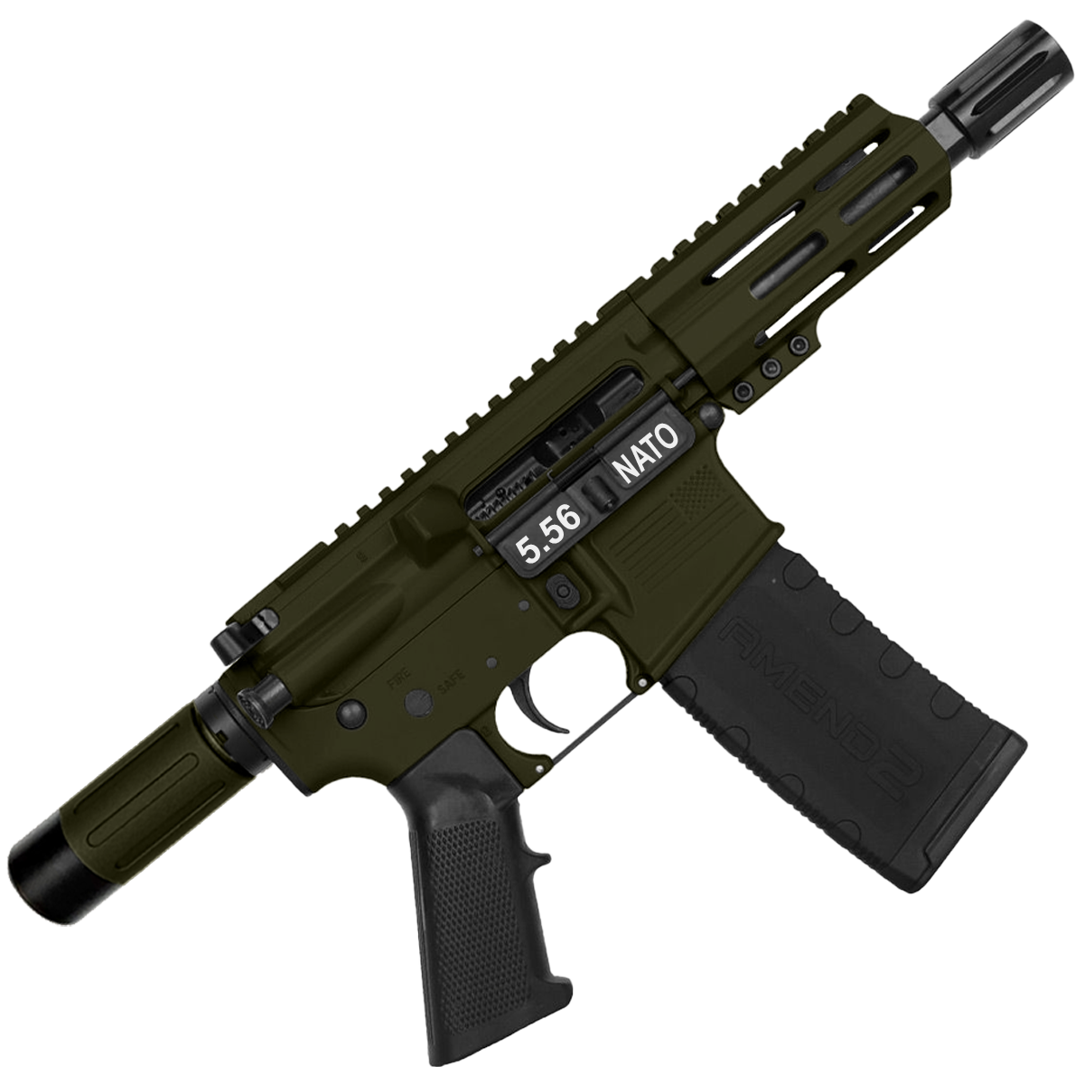 AR15 Micro .223/5.56 Pistol 5" Barrel 4" M-Lok Handguard w/ Micro Buffer Tube - Magpul ODG