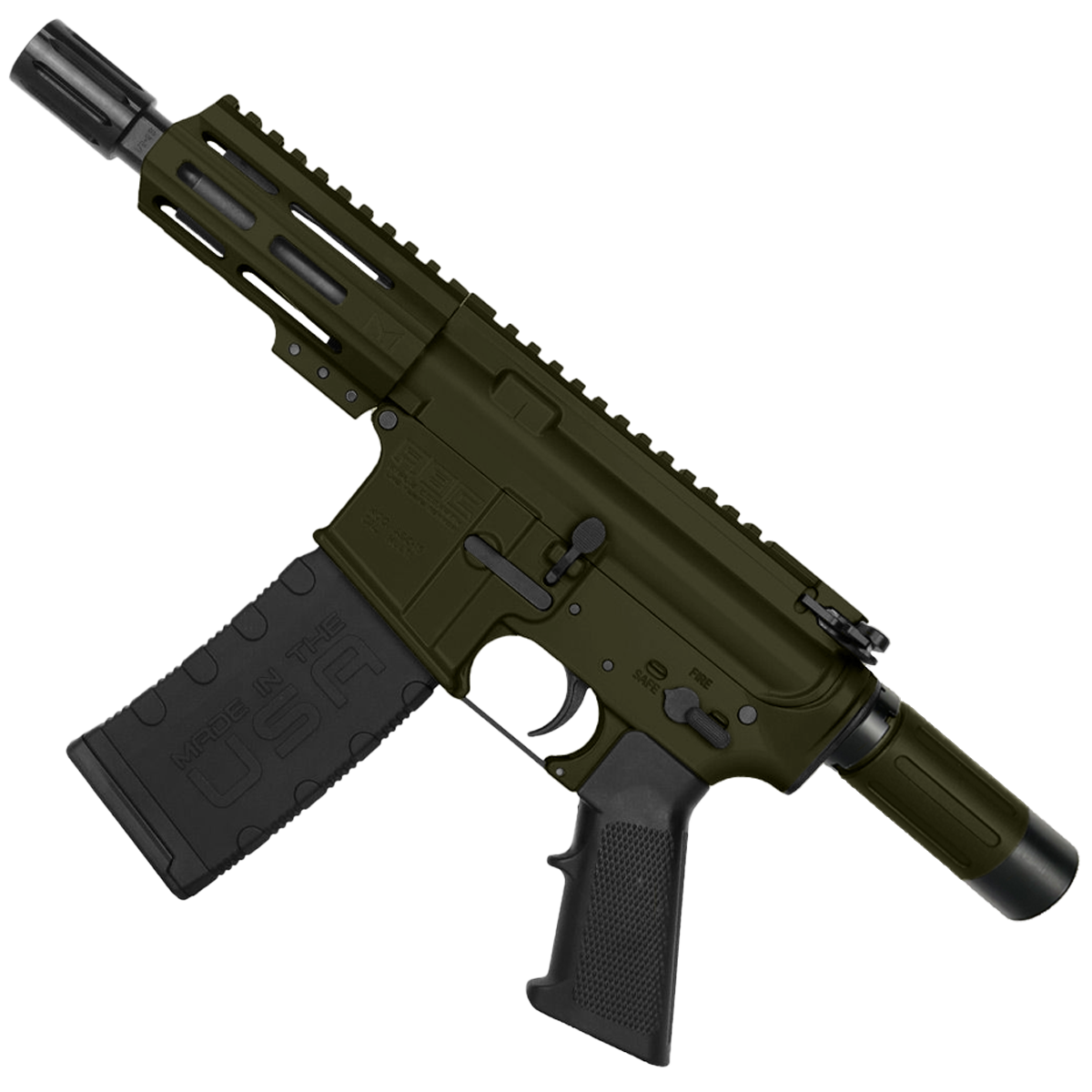 AR15 Micro .223/5.56 Pistol 5" Barrel 4" M-Lok Handguard w/ Micro Buffer Tube - Magpul ODG