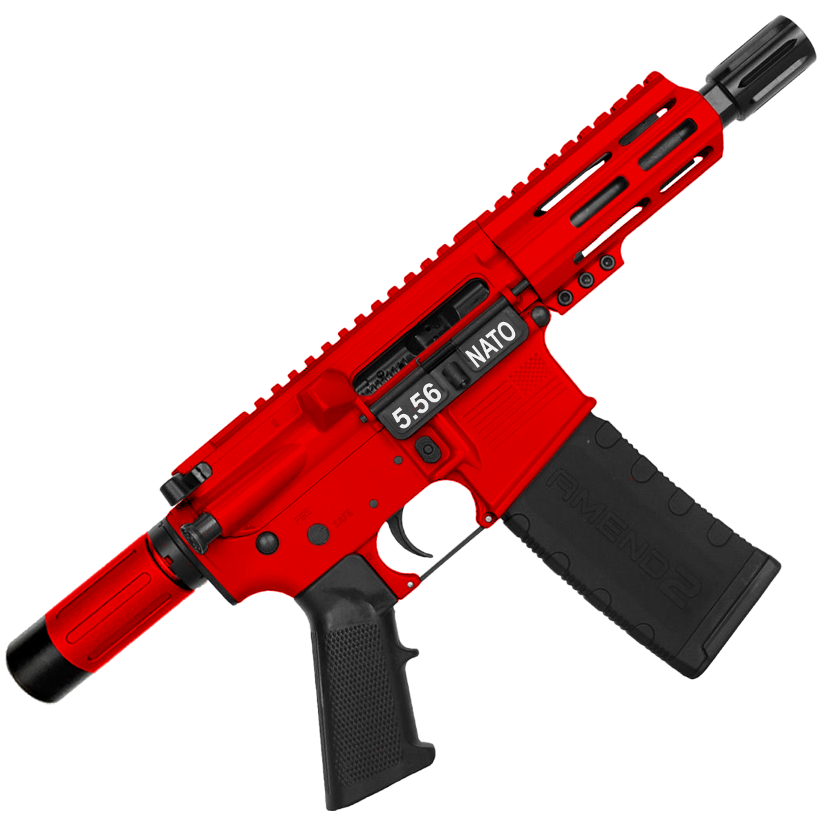 AR15 Micro .223/5.56 Pistol 5" Barrel 4" M-Lok Handguard w/ Micro Buffer Tube - Red