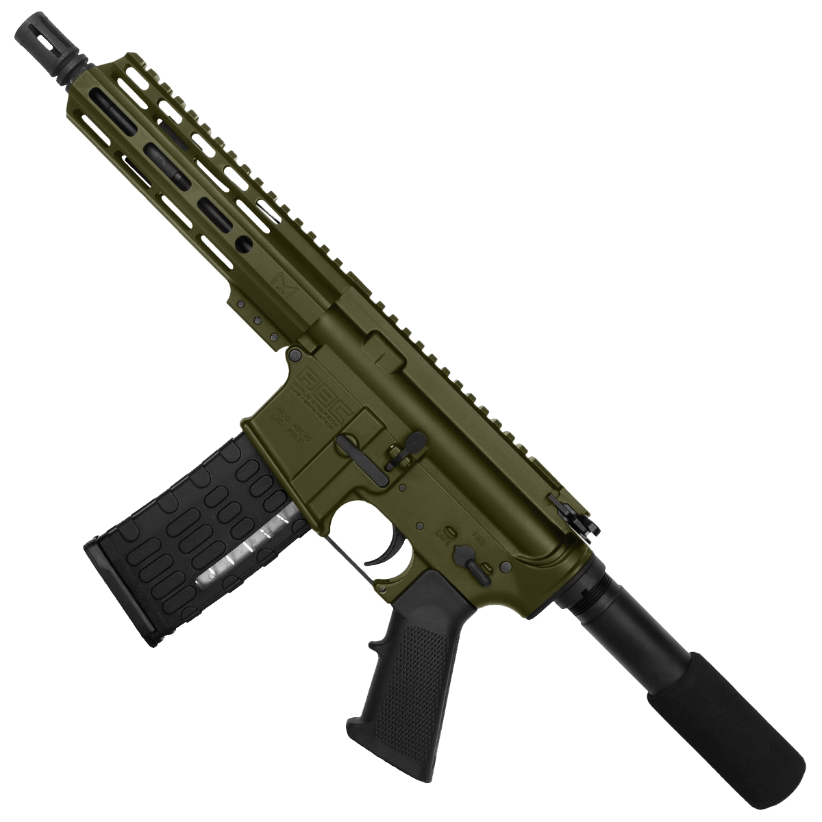 AR-15 Semi Auto .223 5.56 Pistol 7.5" Barrel 7" Custom D-Cut Front MLOK Handguard - Magpul ODG