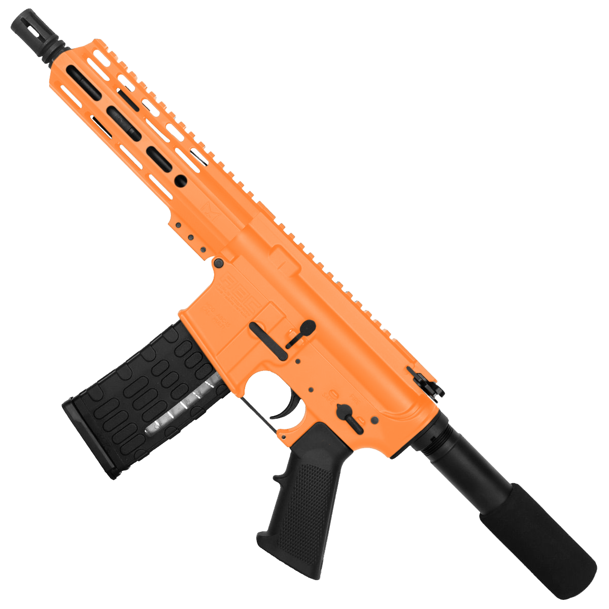 AR-15 Semi Auto .223 5.56 Pistol 7.5" Barrel 7" Custom D-Cut Front MLOK Handguard Tequila Sunrise Orange