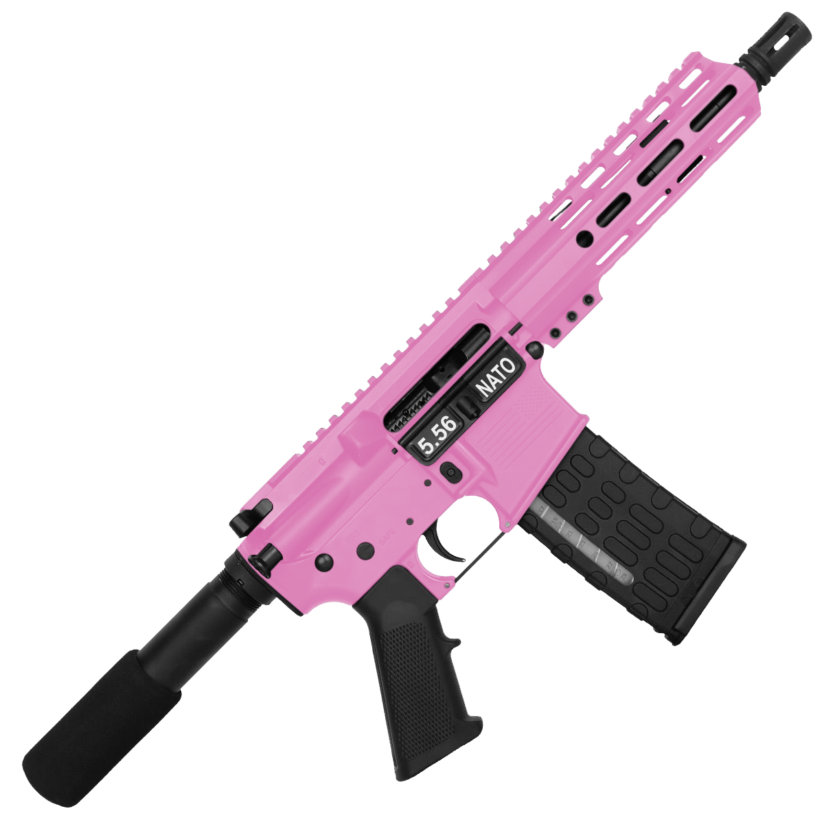 AR-15 Semi Auto .223 5.56 Pistol 7.5" Barrel 7" Custom D-Cut Front MLOK Handguard - Sig Pink