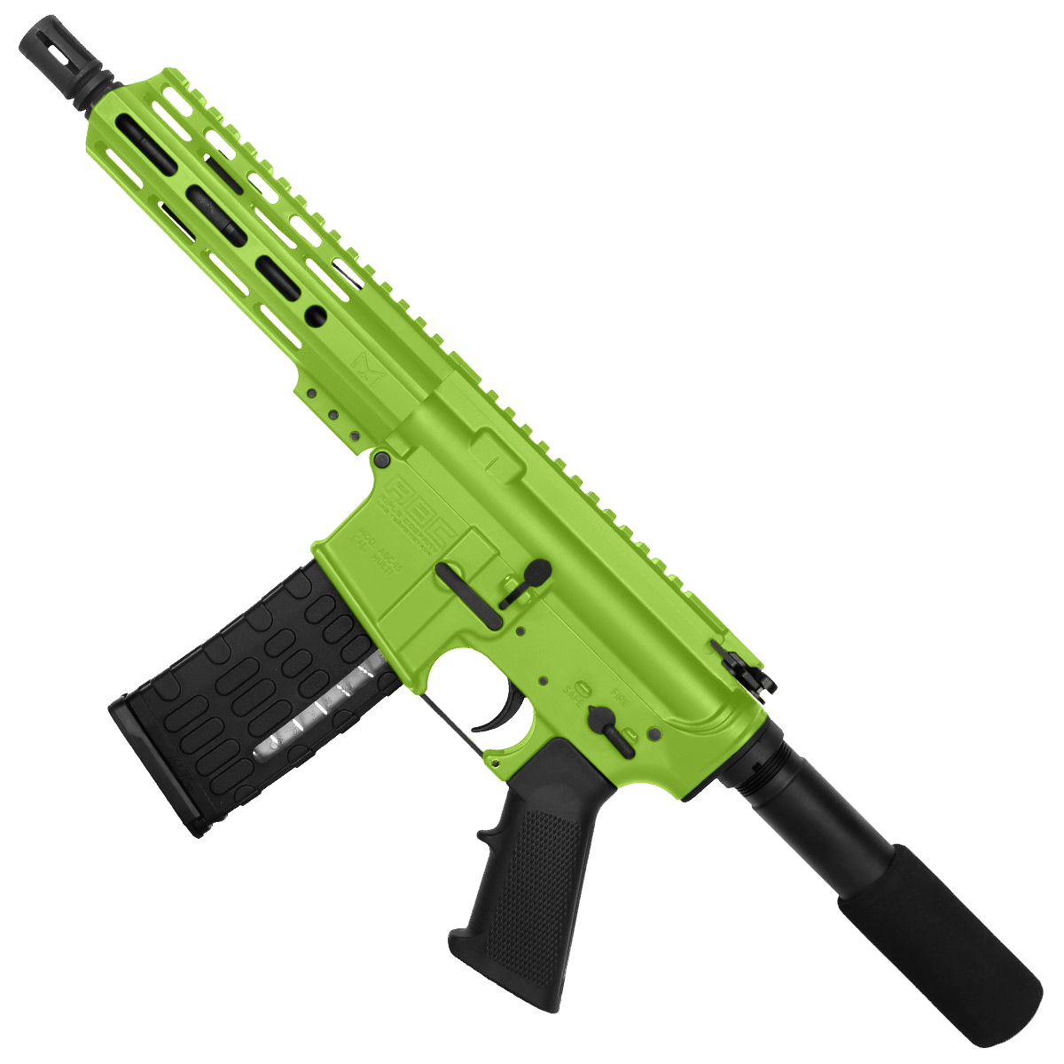 AR-15 Semi Auto .223 5.56 Pistol 7.5" Barrel 7" Custom D-Cut Front MLOK Handguard Zombie Green