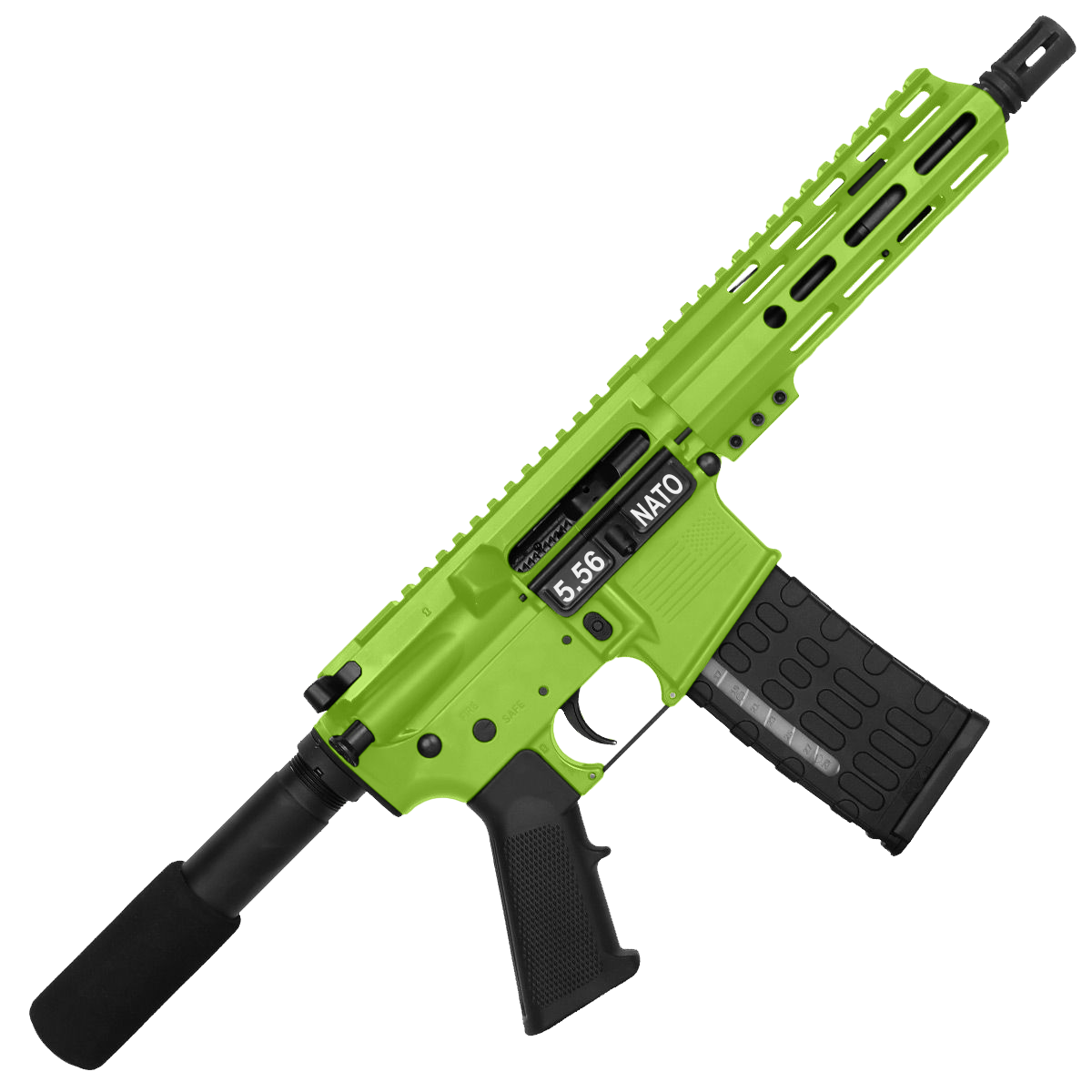 AR-15 Semi Auto .223 5.56 Pistol 7.5" Barrel 7" Custom D-Cut Front MLOK Handguard Zombie Green