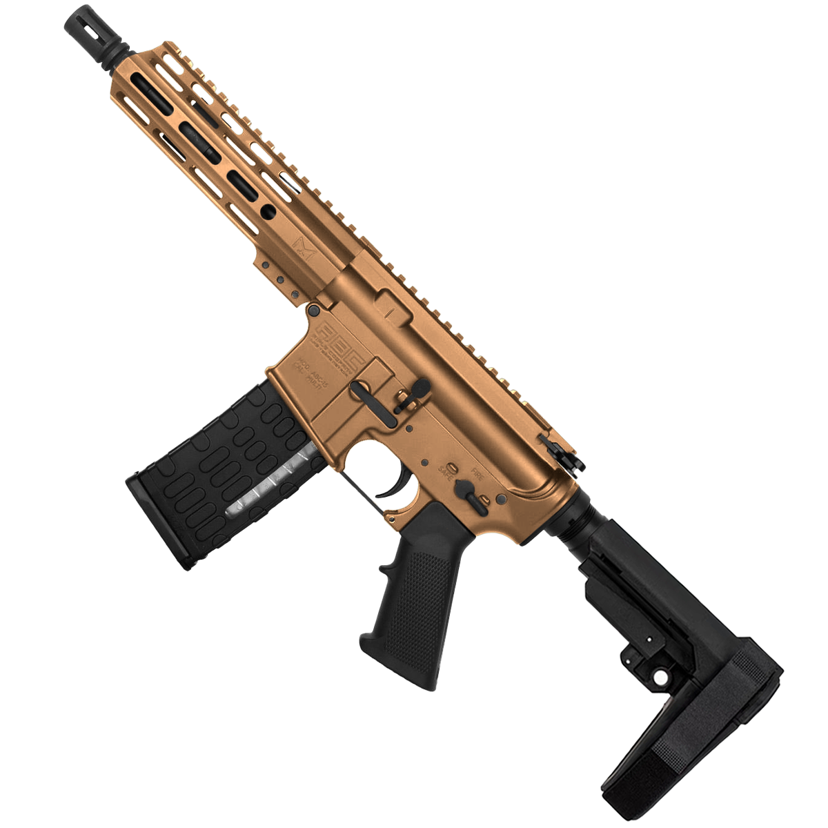 AR-15 Semi Auto .223 5.56 Pistol 7.5" Barrel 7" Custom D-Cut Front MLOK Handguard Burnt Bronze