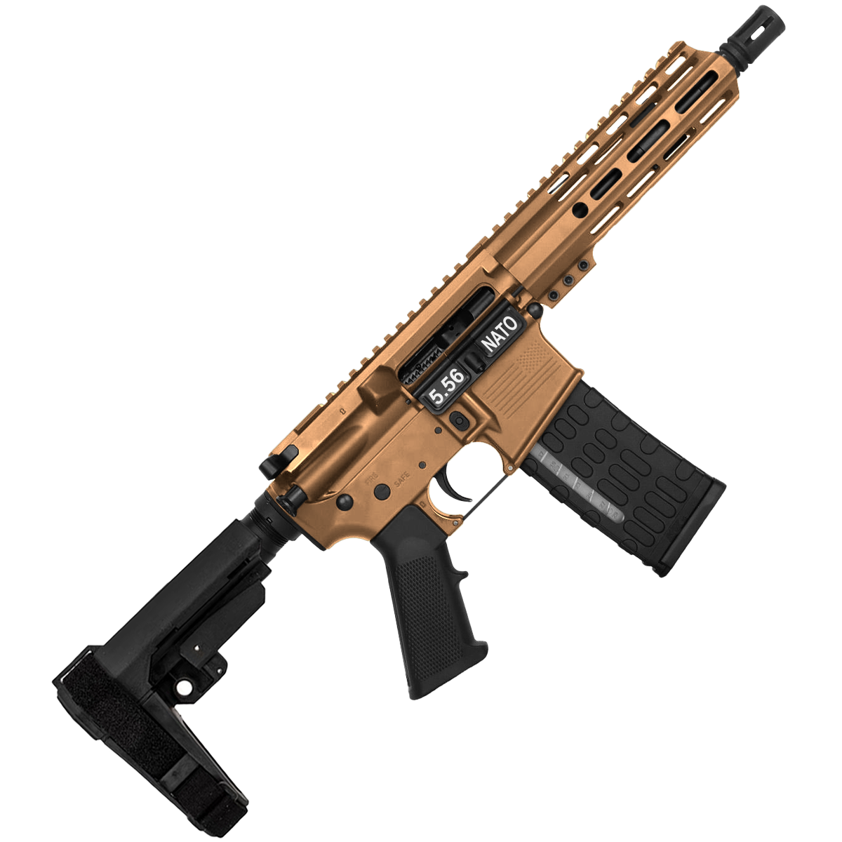 AR-15 Semi Auto .223 5.56 Pistol 7.5" Barrel 7" Custom D-Cut Front MLOK Handguard Burnt Bronze