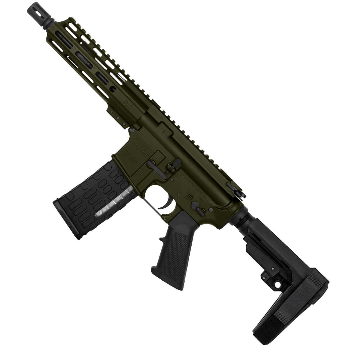 AR-15 Semi Auto .223 5.56 Pistol 7.5" Barrel 7" Custom D-Cut Front MLOK Handguard - Magpul ODG