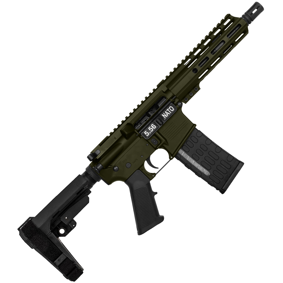 AR-15 Semi Auto .223 5.56 Pistol 7.5" Barrel 7" Custom D-Cut Front MLOK Handguard - Magpul ODG