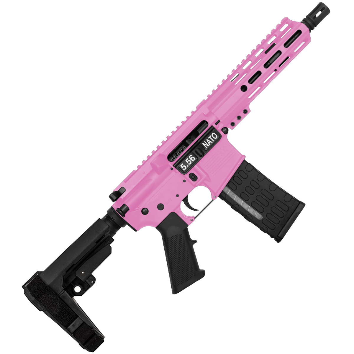 AR-15 Semi Auto .223 5.56 Pistol 7.5" Barrel 7" Custom D-Cut Front MLOK Handguard - Sig Pink