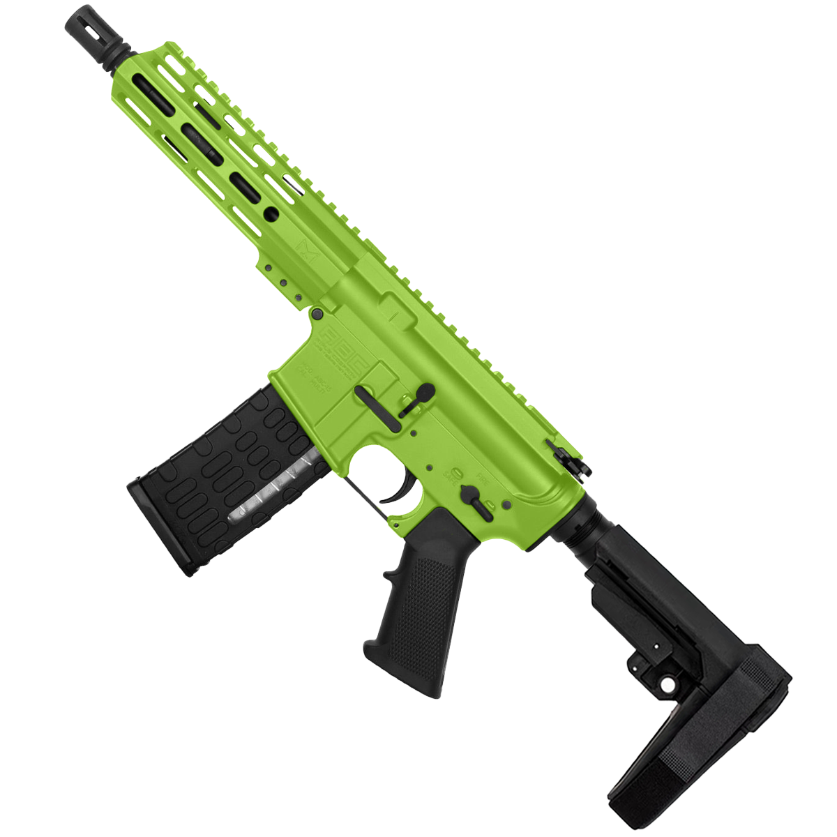 AR-15 Semi Auto .223 5.56 Pistol 7.5" Barrel 7" Custom D-Cut Front MLOK Handguard Zombie Green