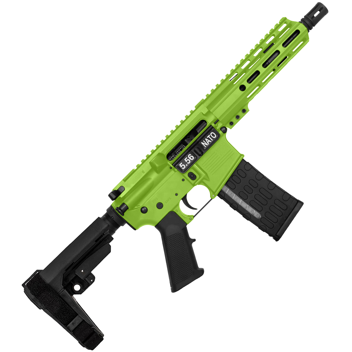 AR-15 Semi Auto .223 5.56 Pistol 7.5" Barrel 7" Custom D-Cut Front MLOK Handguard Zombie Green