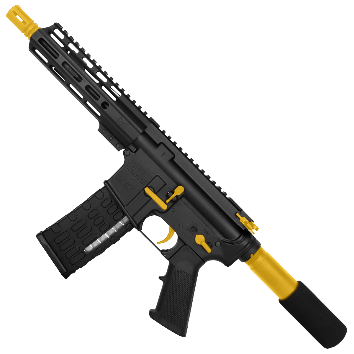 AR-15 Two-Tone Semi Auto .223 5.56 Pistol 7.5" Barrel 7" Custom D-Cut Front MLOK Handguard - Black and Gold