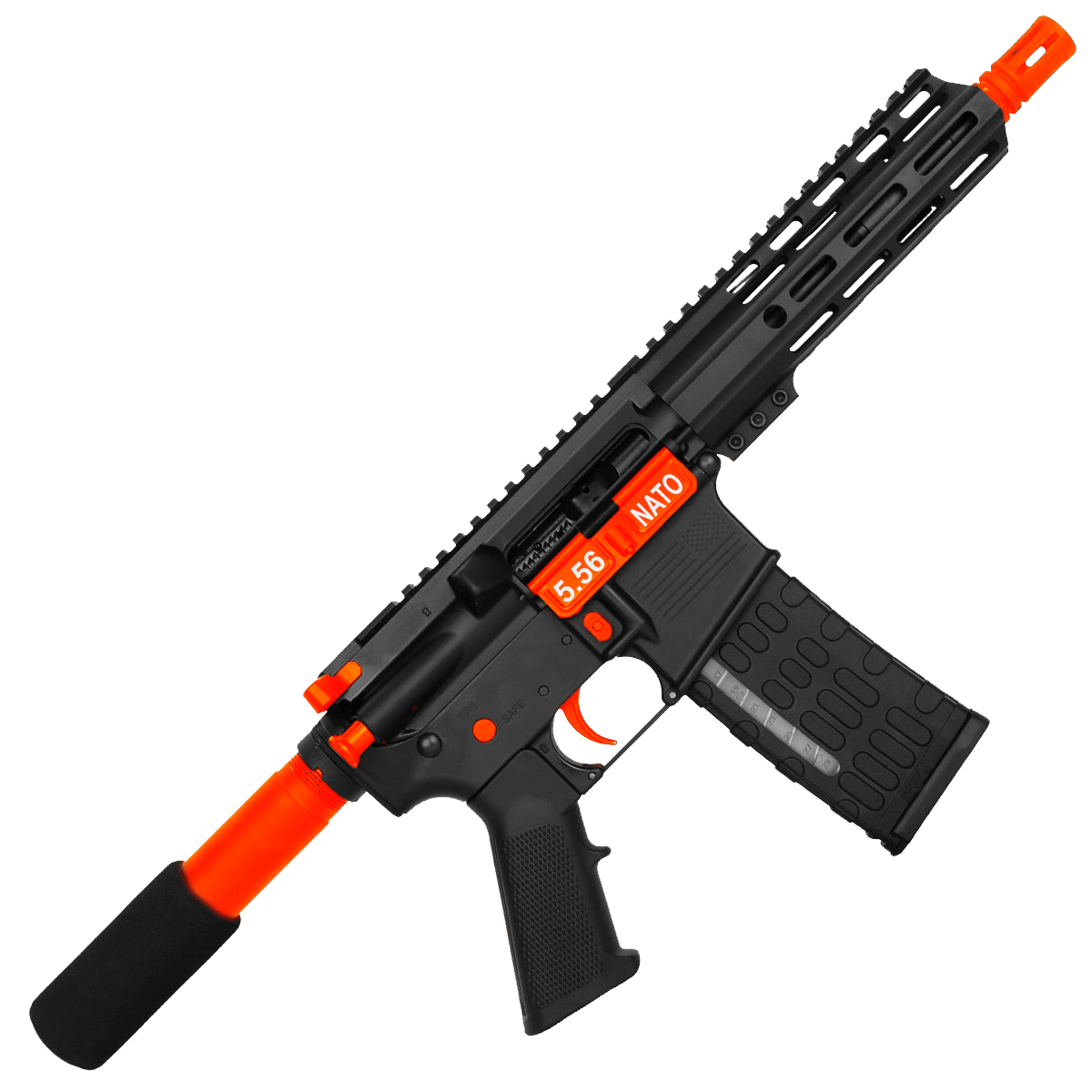 AR-15 Two-Tone Semi Auto .223 5.56 Pistol 7.5" Barrel 7" Custom D-Cut Front MLOK Handguard - Black and Hunter Orange