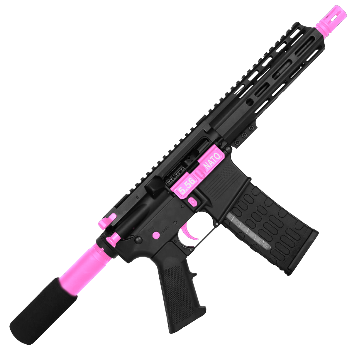 AR-15 Two-Tone Semi Auto .223 5.56 Pistol 7.5" Barrel 7" Custom D-Cut Front MLOK Handguard - Black and Sig Pink