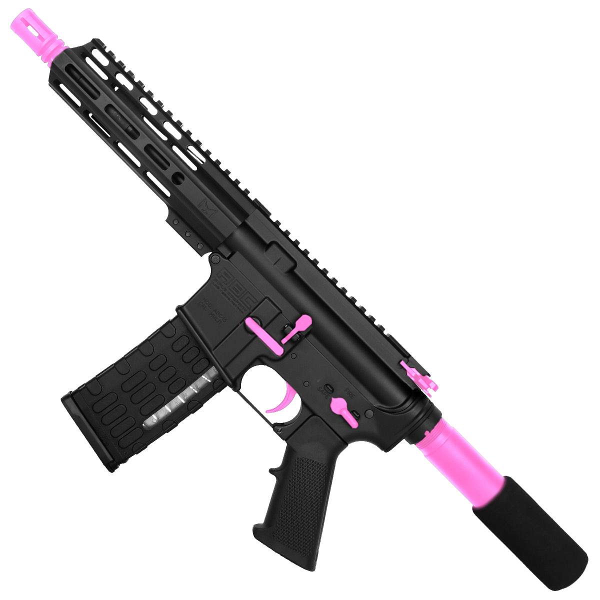 AR-15 Two-Tone Semi Auto .223 5.56 Pistol 7.5" Barrel 7" Custom D-Cut Front MLOK Handguard - Black and Sig Pink