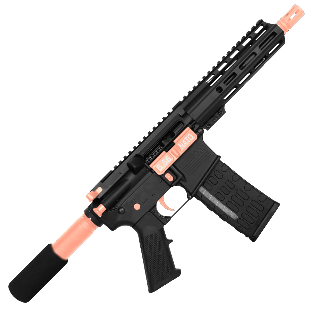 AR-15 Two-Tone Semi Auto .223 5.56 Pistol 7.5" Barrel 7" Custom D-Cut Front MLOK Handguard - Black and Rose Gold