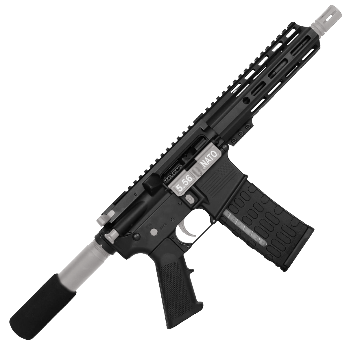 AR-15 Two-Tone Semi Auto .223 5.56 Pistol 7.5" Barrel 7" Custom D-Cut Front MLOK Handguard - Black and Glacier Silver