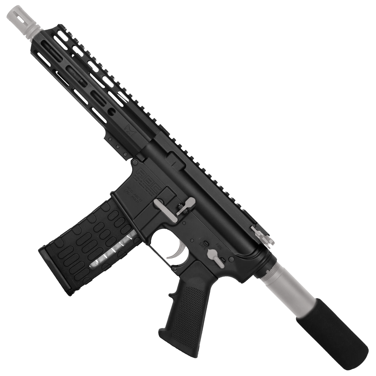 AR-15 Two-Tone Semi Auto .223 5.56 Pistol 7.5" Barrel 7" Custom D-Cut Front MLOK Handguard - Black and Glacier Silver