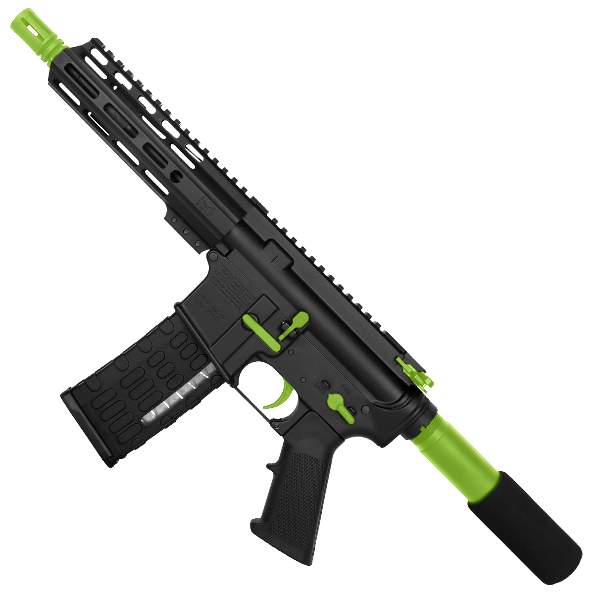 AR-15 Two-Tone Semi Auto .223 5.56 Pistol 7.5" Barrel 7" Custom D-Cut Front MLOK Handguard - Black and Zombie Green