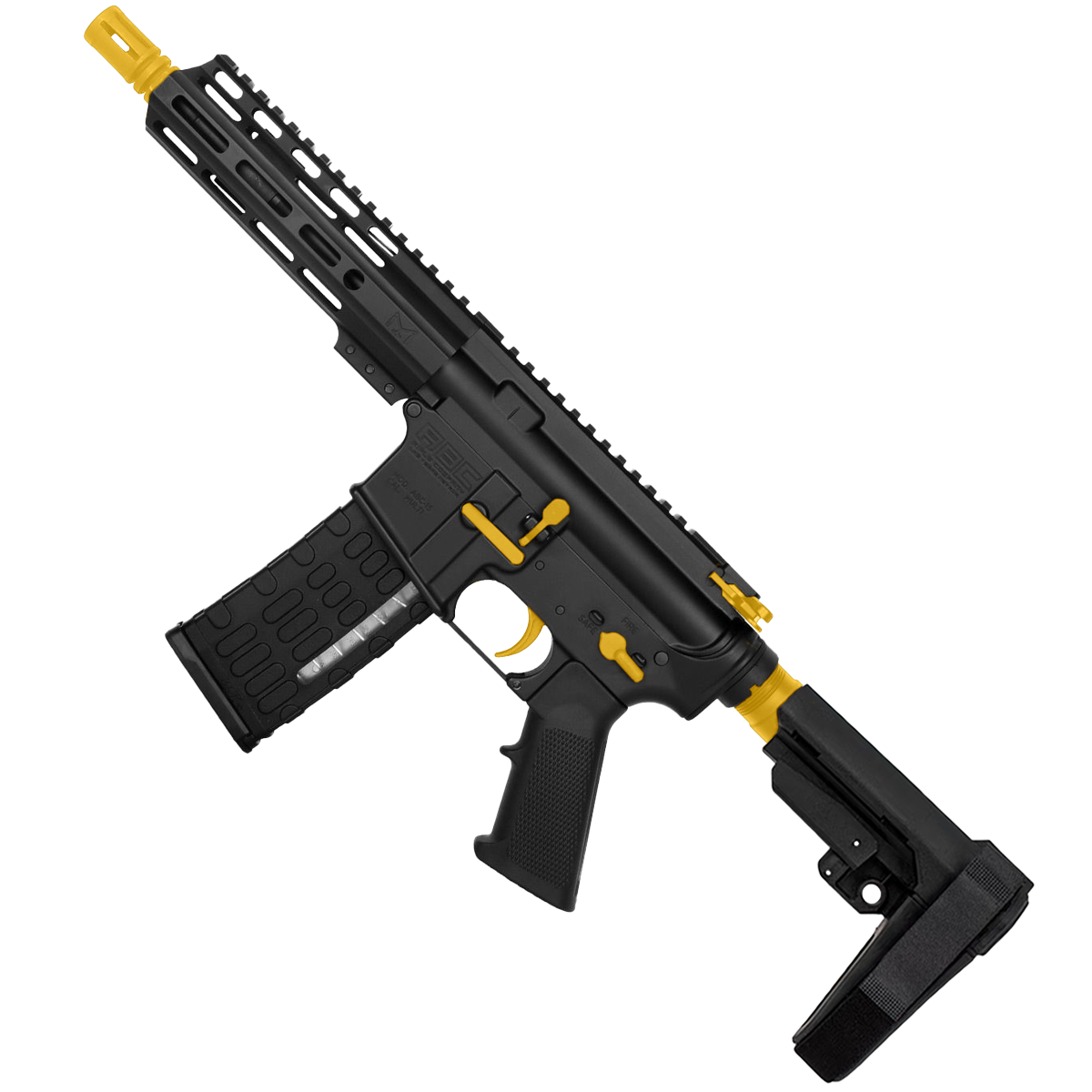 AR-15 Two-Tone Semi Auto .223 5.56 Pistol 7.5" Barrel 7" Custom D-Cut Front MLOK Handguard - Black and Gold