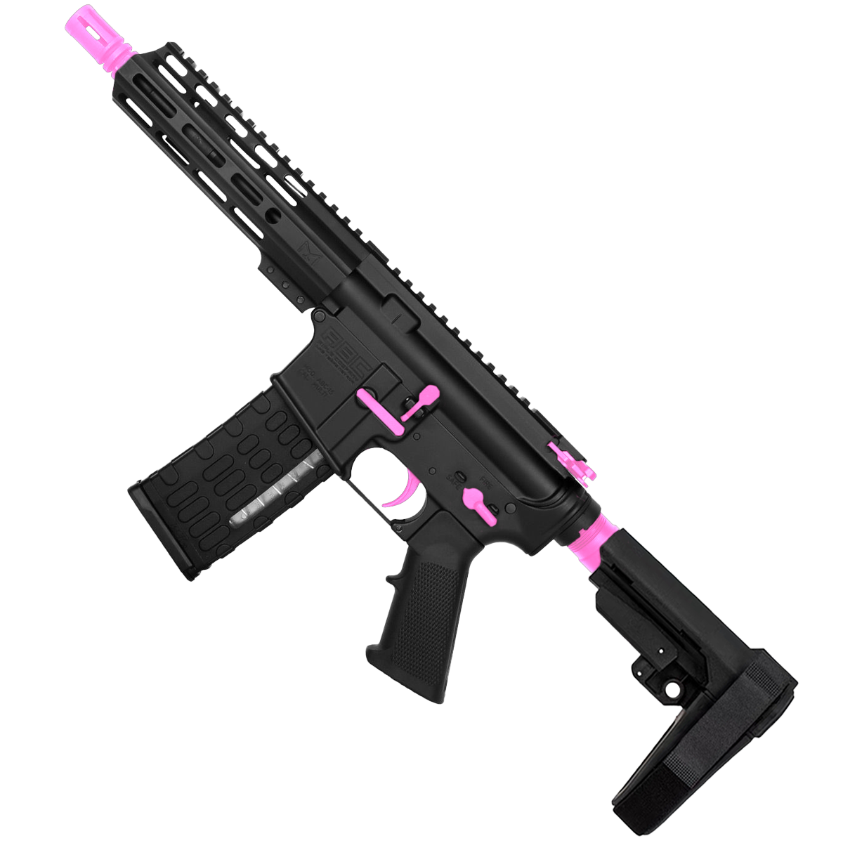 AR-15 Two-Tone Semi Auto .223 5.56 Pistol 7.5" Barrel 7" Custom D-Cut Front MLOK Handguard - Black and Sig Pink
